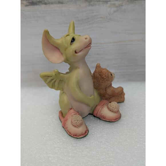 Vintage Real Musgrave Drowsy Dragon Figurine 1989 Teddy Bear Pink Slippers - Picture 7 of 11